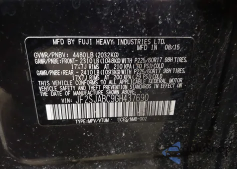 2016 Subaru Forester 2.5I from USA, damaged, VIN JF2SJABC9GH437690